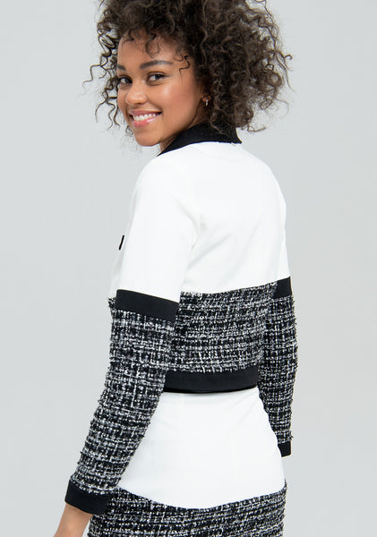 421922 Fracomina jacket court blanc et noir tweed