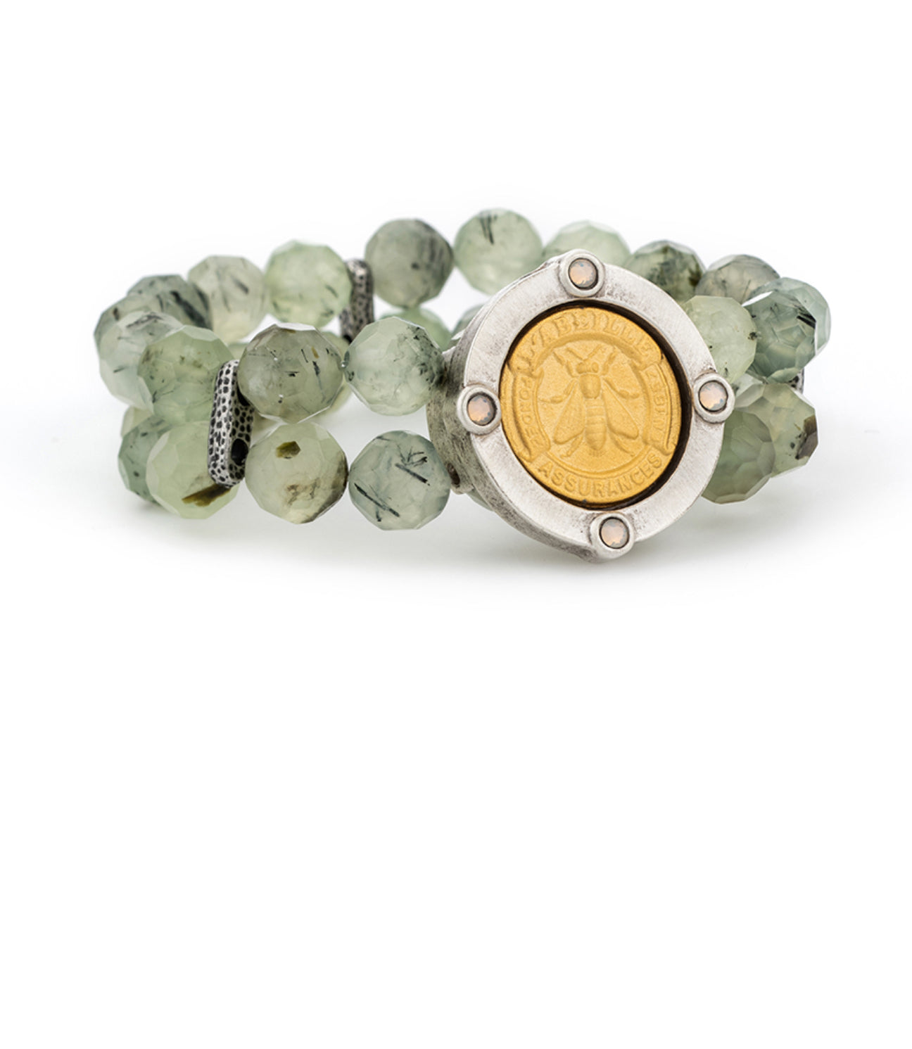 470013 French Kande bracelet Pierres vertes médaillon abeille