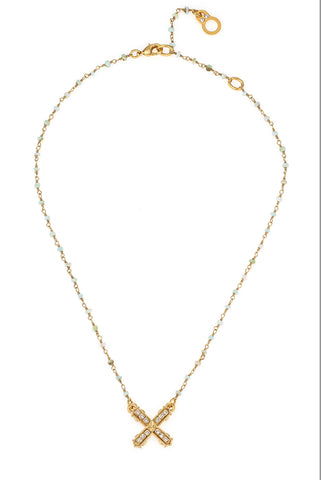 470313 French Kande collier X en cristaux pierres menthe